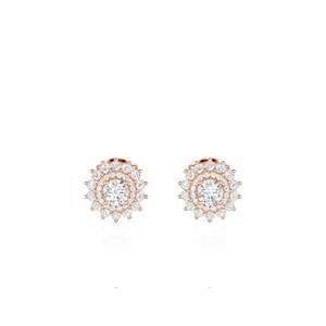 Boucles d'oreilles clous Jeulia Vintage Double Halo avec diamants ronds en or 14 carats - Product Image 1