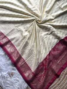 Sari de seda Dola pura de diseñador con borde de tejido Zari, Fiesta tradicional india y función de boda. - Product Image 2