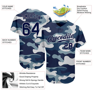 Camiseta de béisbol de camuflaje azul personalizada uniforme de equipo transpirable de secado rápido abotonada nombre personalizado número Camiseta deportiva atlética - Product Image 3