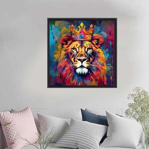 Impresión en lienzo de león moderno - Arte abstracto de animales, regalo para él, con marco negro - Product Image 1