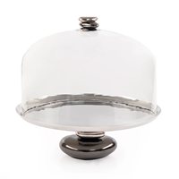 Support à gâteau écologique en métal design martelé avec verre en forme de dôme plaqué argent