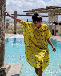 Robe d'été décontractée jaune unie 100 % coton respirante et tendance pour filles, avec boutons sur le devant et col rabattu - Product Image 3