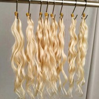 Extensions de cheveux indiens Remy de qualité supérieure, vierges non traités, blonds 613 décolorés, ondulés naturels, 16 pouces de long, à clipser