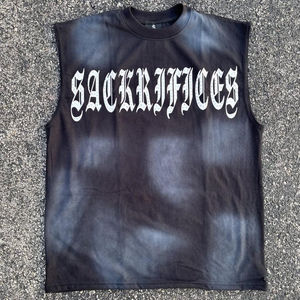 Venta al por mayor Vintage Acid Wash Serigrafía Chaleco Rhinestone hombres Short Street Style chándal en blanco para hombres - Product Image 4