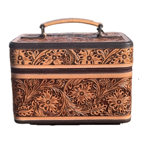 Luxury Handcrafted Leather Bohemian Style Animal Print Makeup Bag Organizer for Spring Travel Made in India - Product Image 1