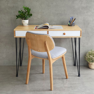 Conjunto de Escritorio y Silla de Madera de Caucho de Diseño Escandinavo Tradicional, Compacto, 100x50cm, para Oficina en Casa, CB68189 - Product Image 2