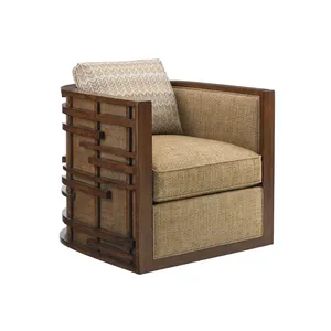 <span class=keywords><strong>Silla</strong></span> Giratoria con Estructura de Madera Hecha a Mano y Tapicería de Felpa: Donde el Estilo Tropical se Une con la Comodidad Moderna - Product Image 1