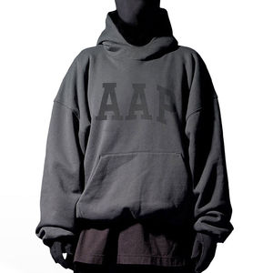 Sudadera con capucha de color sólido para hombre con logotipo personalizado de gran tamaño y hombros descubiertos, peso pesado, estampado de cuerda de Hip Hop - Product Image 2