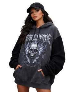 Sudadera con Capucha Extra Grande con Estampado de Calavera Gótica en Color Carbón Oscuro para Mujer, Ropa Urbana, Sudadera Informal de Forro Polar para Invierno - Product Image 1