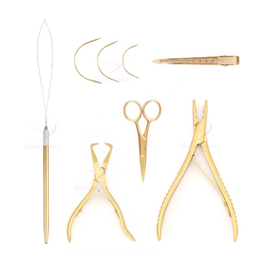 Kit de alicates para extensiones de cabello de Color dorado con estuche, tijeras Clips agujas enhebrador de bucle logotipo personalizado herramientas de extensión de cabello - Product Image 4