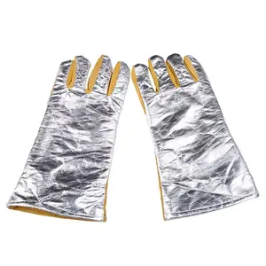 Safety High Temperature Resistant 500 Degrees Aluminum Foil Gloves Safety Weld Building Leather Gloves Heat Insulation Gloves