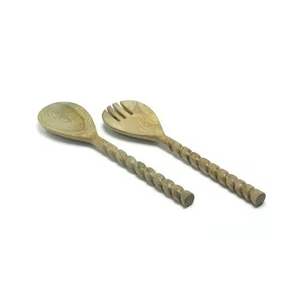 Ensemble de service à salade 2 pièces artisanales indiennes de haute qualité, incrustation de résine et de bois, cuillère à mélanger et fourchette pour la salle à manger. - Product Image 4