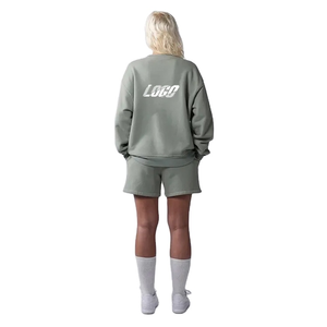 Conjunto de 2 Piezas de Sudadera y Pantalones Cortos Deportivos Casuales de Algodón con Logotipo Personalizado para Mujer, Fabricantes de Ropa - Product Image 2