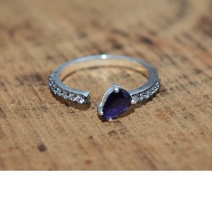 Iolite 925 Sterling Silver Christian Bohemian Wedding Ring Cut Gemstone Blue and Cubic Zirconia Gift for Her - Product Image 3