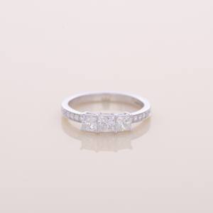 IGI Certified Princess Cut Three Stone Diamond Engagement & Wedding Ring with Pave Band in <b>Solid</b> 925 Sterling <b>Silver</b> - Product Image 1