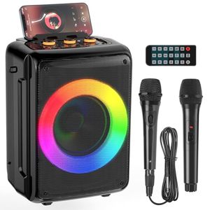 Machine de karaoké pour adultes et enfants, haut-parleur sans fil BT 5.0, <span class=keywords><strong>2</strong></span> microphones, lumières de fête portables, DJ, 10-30W, alimenté par batterie, PA - Product Image 1