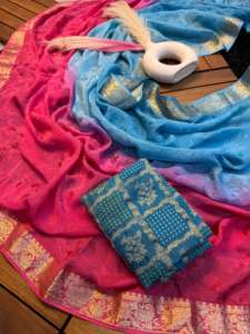 Sari de viscosa chinnon con diseño de sombreado, de moda india, bellamente diseñado, con blusa jacquard Mina, para fiestas y bodas, de secado rápido, todo incluido. - Product Image 2