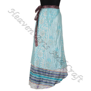 Jupe longue magique pour femmes Robe Vêtements de plage Taille: Long Xl 2 couches Réversible Magic Silk Saris Wrap Jupe longue Silk Magic 38" - Product Image 4