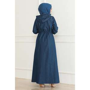 Tunique en jean bleu foncé avec détails à lacets Manteaux et trench-coats modestes 19226 - Product Image 4