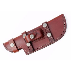 Couteau de suivi de lame en acier damas personnalisé en usine OEM gaine en cuir de vache avec manche en bois transport quotidien conception horizontale - Product Image 2