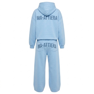 Ensemble de survêtement décontracté deux pièces pour femme : sweat à capuche oversize bleu clair et pantalon de jogging large - Product Image 3