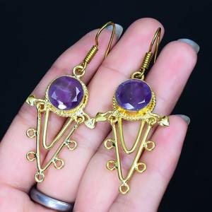 Pendientes giratorios de amatista con piedras preciosas hechas a mano de Plata de Ley 925 sólida para mujeres y niñas, pendientes de plata estampados 925, joyería - Product Image 2