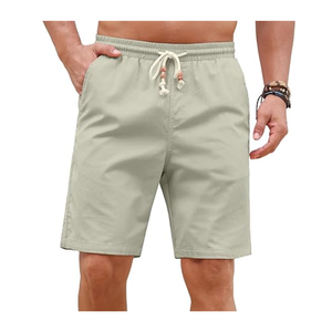 Shorts en coton et lin décontractés à taille élastique avec cordon de serrage, shorts d'été pour la plage et les vacances avec poches pour les voyages et la détente - Product Image 5
