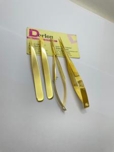 Pince à sourcils plaquée or brillante pince à sourcils en acier inoxydable pointe pointue inclinée Logo personnalisé sourcil printemps ciseaux Pakistan - Product Image 2