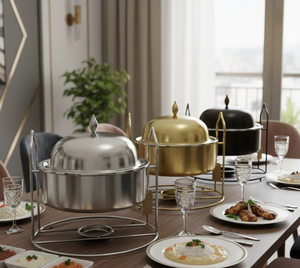 Plats de service en acier inoxydable modernes et élégants, ensembles de casseroles, 3 chauffe-plats de buffet finis sur mesure, pour la maison, l'hôtel, les fêtes - Product Image 6