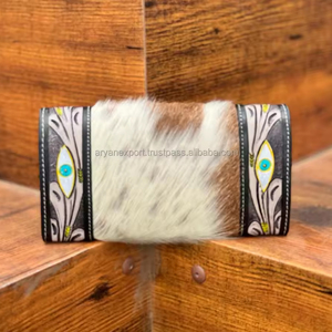 Nuevas carteras de piel de vaca hechas a mano y cuero mecanizado a mano para mujer, elegante Cartera de vaquera de alta calidad personalizada de cuero genuino - Product Image 4