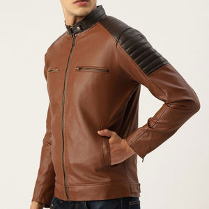 Chaqueta de bombardero de cuero informal de moda europea americana para hombre cálida de invierno con cuello levantado impermeable y a prueba de viento - Product Image 2