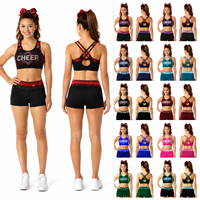 Ensemble de soutien-gorge de cheerleading personnalisé noir et rouge dégradé avec strass, multi-bretelles, dos en X, découpe goutte d'eau, pour entraînement