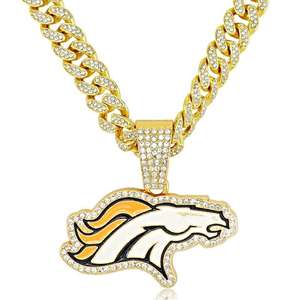 Colgante Deportivo del Equipo de Fútbol Americano NFL Denver Broncos, Estilo Hip Hop Unisex, Brillante, Chapado en Oro de 14K, Plata 925, Moissanita - Product Image 2