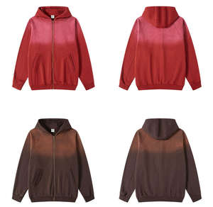 Sweat à capuche zippé streetwear personnalisé, 100% coton, hiver, 500 g/m², coupe ample, rose délavé au soleil, effet délavé à l'acide, effet usé - Product Image 4