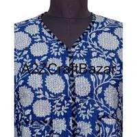 Jaket Wanita 100% Katun Organik Vintage Batik Patchwork Berlapis V-neck Buatan Tangan Bolak-balik Lengan Pendek Musim Gugur Musim Dingin