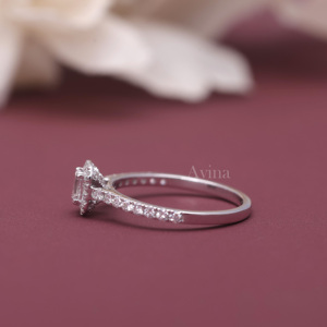 IGI Certified Lab Grown <b>Emerald</b> Cut Diamond Halo Engagement <b>Ring</b> Solid 925 Sterling <b>Silver</b> Hidden Halo Diamond <b>Ring</b> - Product Image 5