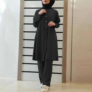 Ismail impex Muslim Simple Design Modeste Coord Sets Pour Femmes 2024 Causal Plissé lâche 2 Pièces Modeste confortable femmes ensemble - Product Image 3