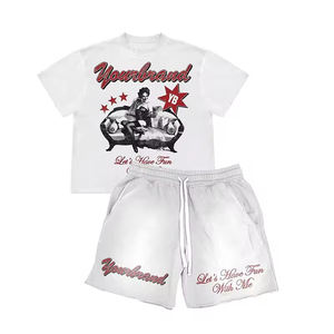 Ensembles de vêtements d'extérieur décontractés pour hommes, légers, pour l'été, vente en gros, respirants, séchage rapide, tissu tricoté 100% coton, motif uni, court - Product Image 1