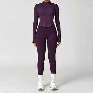 Women's Breathable Seamless Plus Size <b>Yoga</b> <b>Jacket</b> 3-Piece Set Long Sleeve Zip-Up Fitness High Waist Leggings Quick Dry - Product Image 3