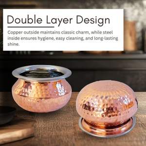 Vente chaude 450ml Vaisselle et Plats Alimentaires Curry Biryani Serveware Article Conception Martelée Acier Cuivre Punjabi Handi - Product Image 3