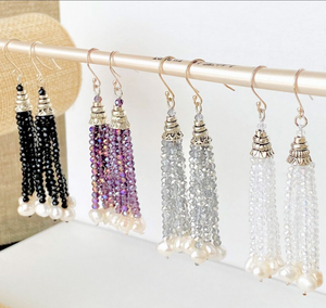 Boucles d'oreilles perlées bleues Boucles d'oreilles en perles de rocaille d'aigue-marine Boucles d'oreilles perle frange Boucles d'oreilles gland Boucles d'oreilles perlées Triangle Argent brillant - Product Image 1
