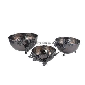 Ensemble de 3 bols en métal de haute qualité avec texture martelée argent brillant poli plaqué or fleurs feuilles design résistant à la chaleur - Product Image 3