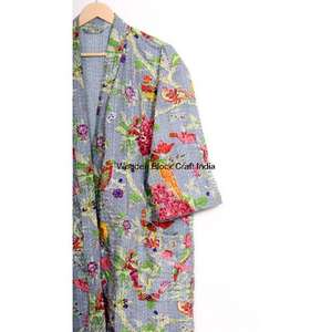 Robe kimono courte matelassée en coton biologique 100% vintage pour femmes, faite à la main, motif indien pour les festivals d'automne/hiver - Product Image 3