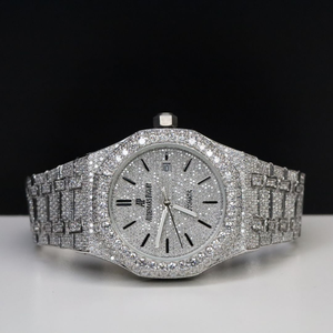 Reloj de Lujo para Hombre, Totalmente Engastado con Diamantes, Movimiento de Cuarzo, Acero Inoxidable, Elegante Regalo de Joyería - Product Image 1