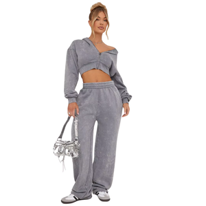 Survêtements délavés à l'acide pour femmes Design personnalisé en haute qualité 100% coton Sweatshirts à capuche Survêtement - Product Image 4