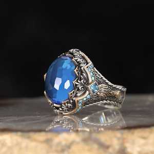 แหวนเงินแท้ 925 คุณภาพสูงสำหรับผู้ชาย สไตล์ออตโตมัน ตุรกี ประดับด้วยหินธรรมชาติ ยาเมน อาเกต ผลิตในตุรกี เครื่องประดับชั้นดี - Product Image 2