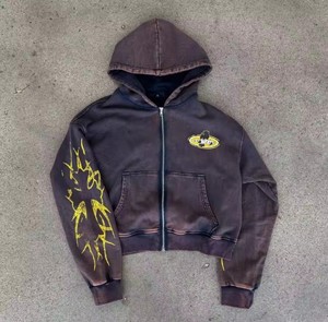 Custom Acid Wash Boxy Zip Up Hoodie 100% algodón Harajuku Retro Gothic Heavyweight Oversized Cropped Baggy Sudadera con capucha - Product Image 1