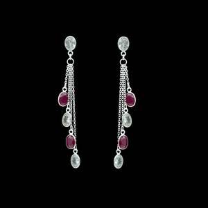 ต่างหูเงินแท้ 925 ประดับคริสตัลและเพชรคิวบิกเซอร์โคเนีย พร้อมพลอยทับทิมแบบฝังขอบ งานแฮนด์เมด เครื่องประดับอัญมณีหลากหลายชนิด รุ่น E0682-GS เหมาะสำหรับเป็นของขวัญ - Product Image 5