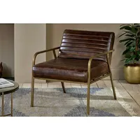 Fauteuil inclinable capitonné en cuir véritable marron, style minimaliste antique, navyaniarts, 20 kg, salon