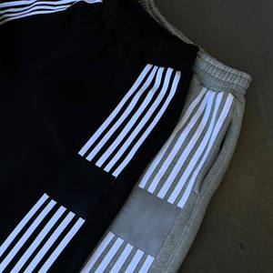 Pantalon de survêtement en tricot droit à rayures incurvées pour hommes Pantalon de survêtement ample à jambe droite Baggy Jogger Pantalon latéral à rayures 100% coton - Product Image 3